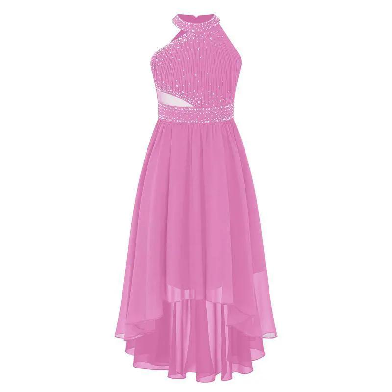 Pink lace mesh halter dress with rhinestone bodice and high-low chiffon skirt FLIPSTYLEZLLC on Tampa Home & Garden Store