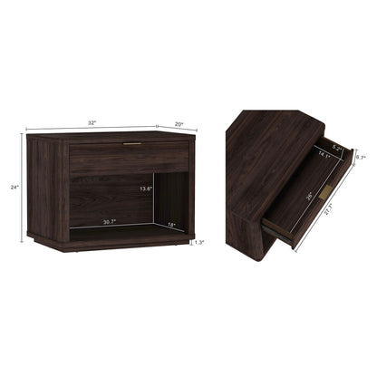 Evelyn Nightstand with 1 Drawer and Open Shelf in dark brown wood by HouseOfZazla on Tampa Home & Garden Store