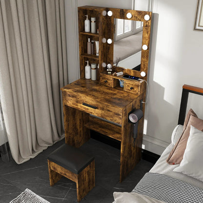 Vanity Table with Mirror and Hairdryer Holder