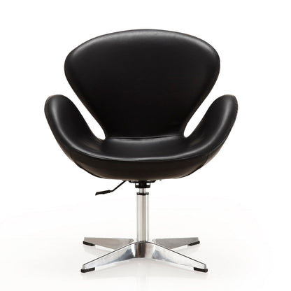 Raspberry Swivel Lounge Chair 360° rotation in black faux-leather with chrome pedestal base on Tampa Home & Garden Store