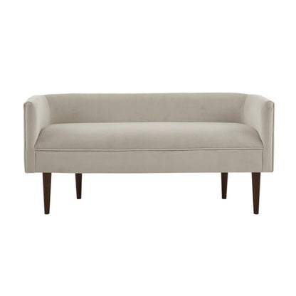 Upholstered cream bench with low back and sides, solid wood tapered legs HouseOfZazla on Tampa Home & Garden Store