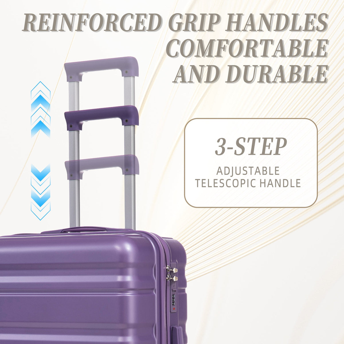 HIFINE Tourist 3-Piece ABS Spinner Wheel Luggage Set in purple with a telescoping handle on Tampa Home & Garden Store