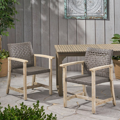Outdoor Dining Chairs set of 2 with acacia wood frames and woven seats on Tampa Home & Garden Store