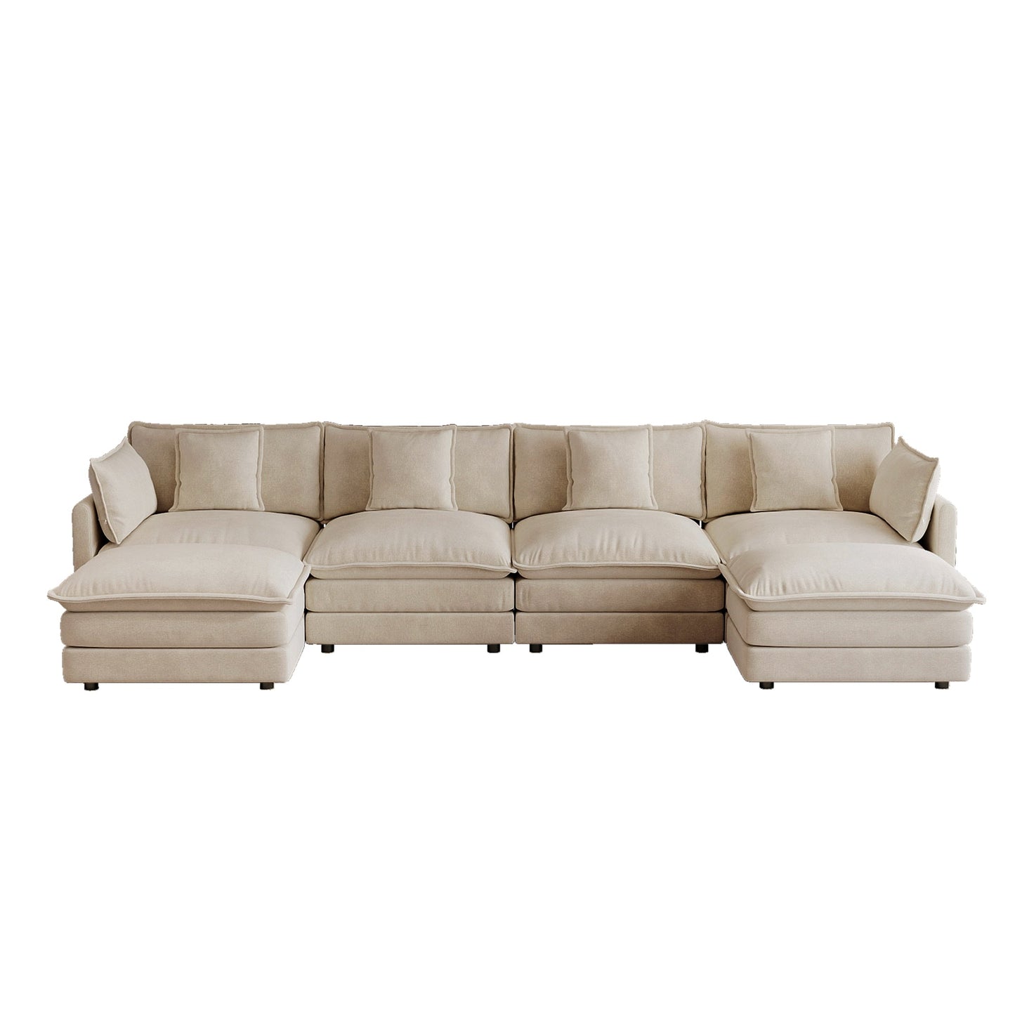 Oversized U Shaped Sofa and Two Chenille Ottomans