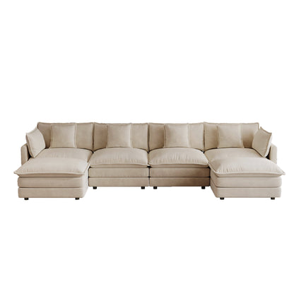 Oversized U Shaped Sofa and Two Chenille Ottomans