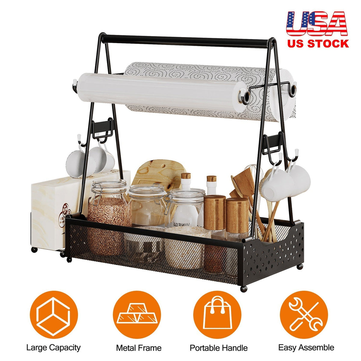GemGear Utensil Caddy: metal grill caddy with paper towel holders, mug hooks, portable frame on Tampa Home & Garden Store