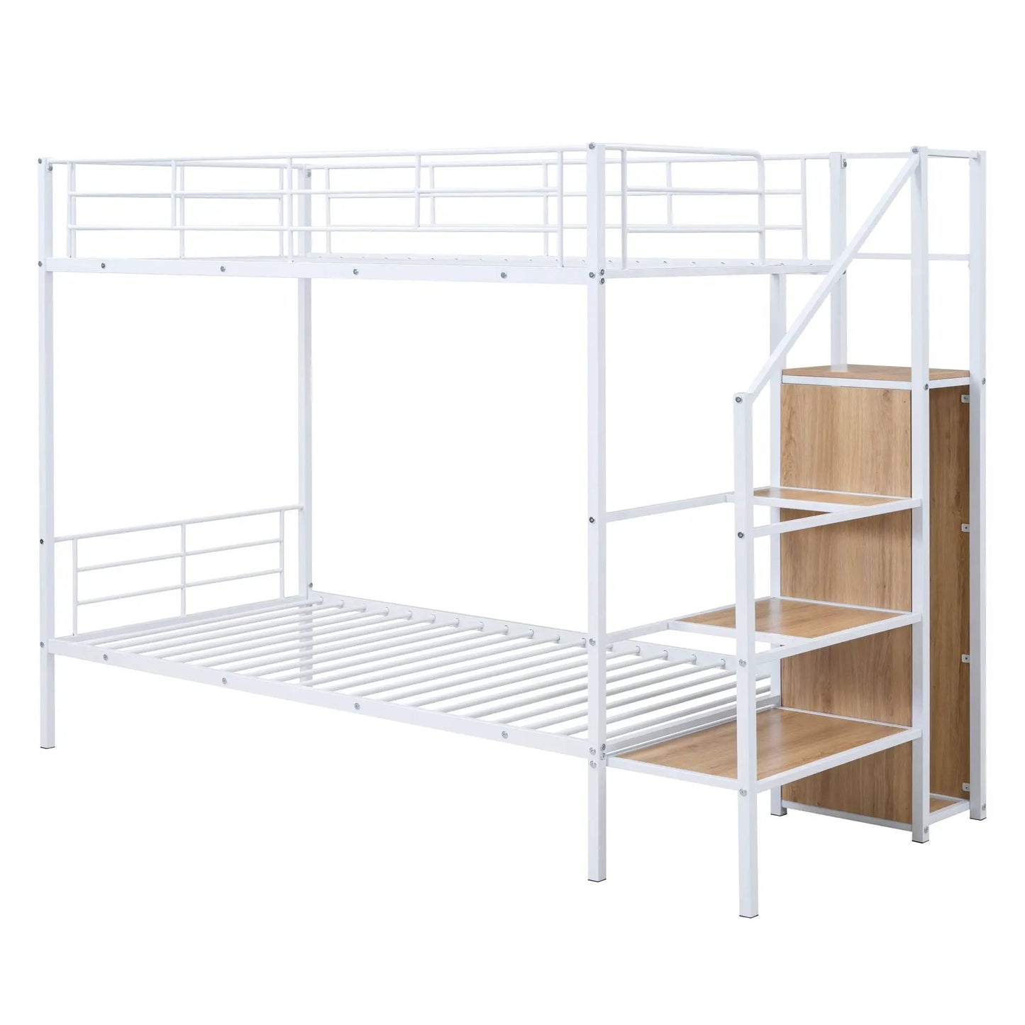 Bunk Bed With Lateral Storage Ladder and Wardrobe