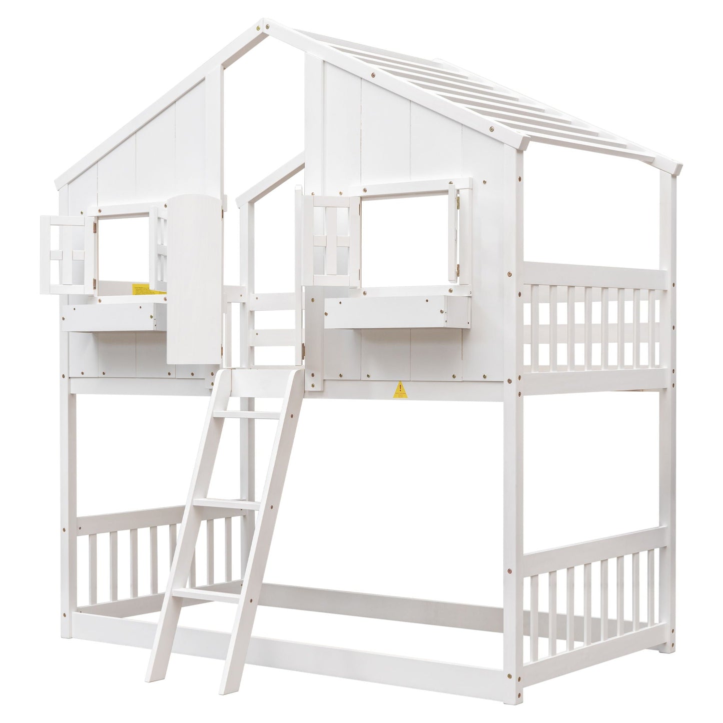 Bunk bed white HouseOfZazla with roof, window box, guardrails and ladder on Tampa Home & Garden Store