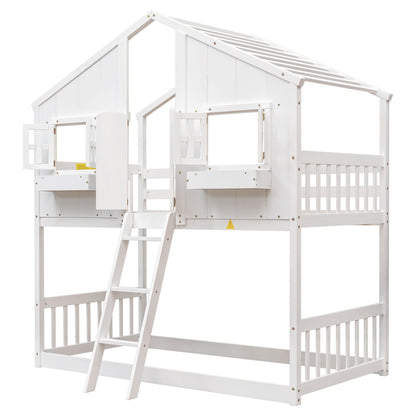 Bunk bed white HouseOfZazla with roof, window box, guardrails and ladder on Tampa Home & Garden Store