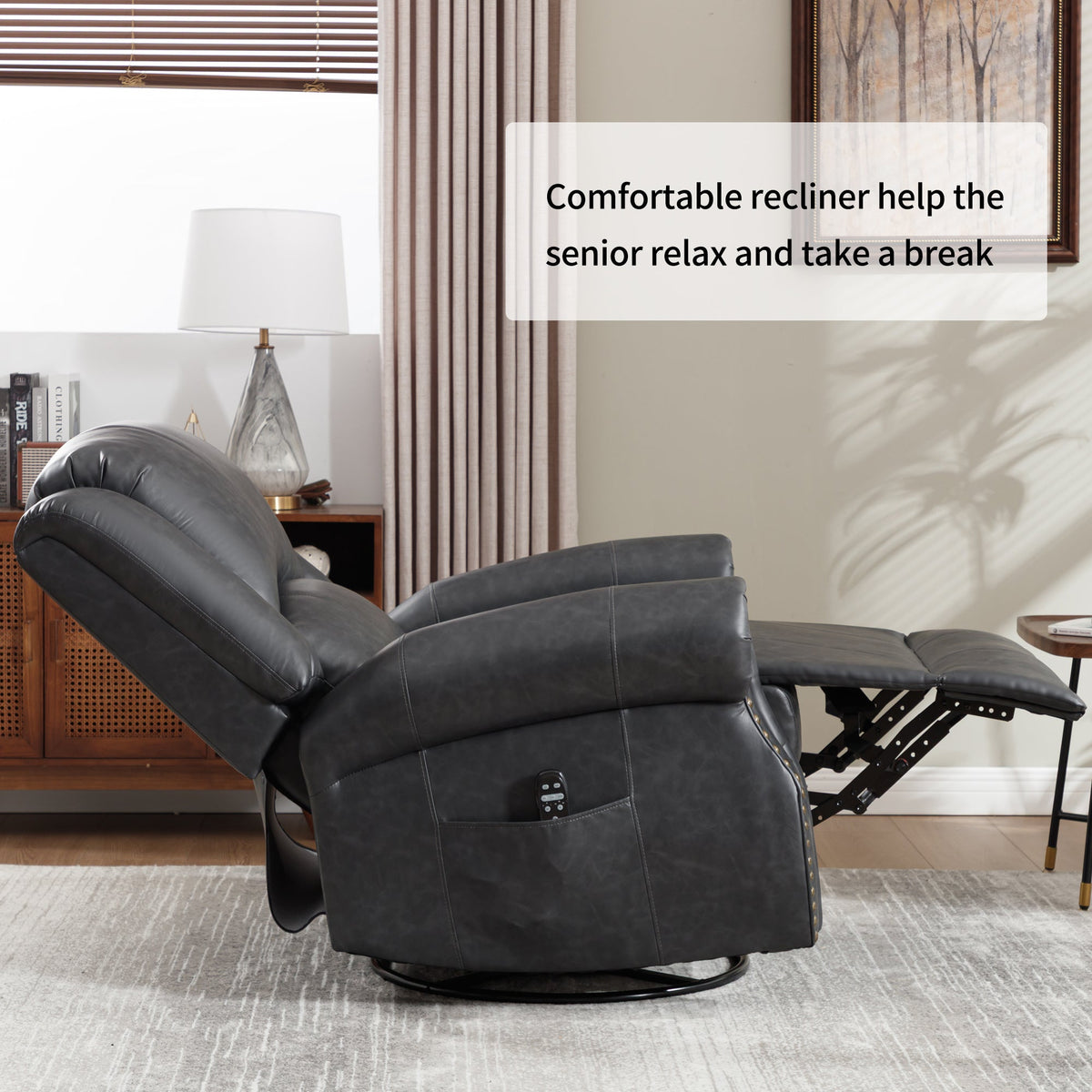 Heat Massage Manual Recliner Chair by HouseOfZazla in black leather with rocker and swivel on Tampa Home & Garden Store