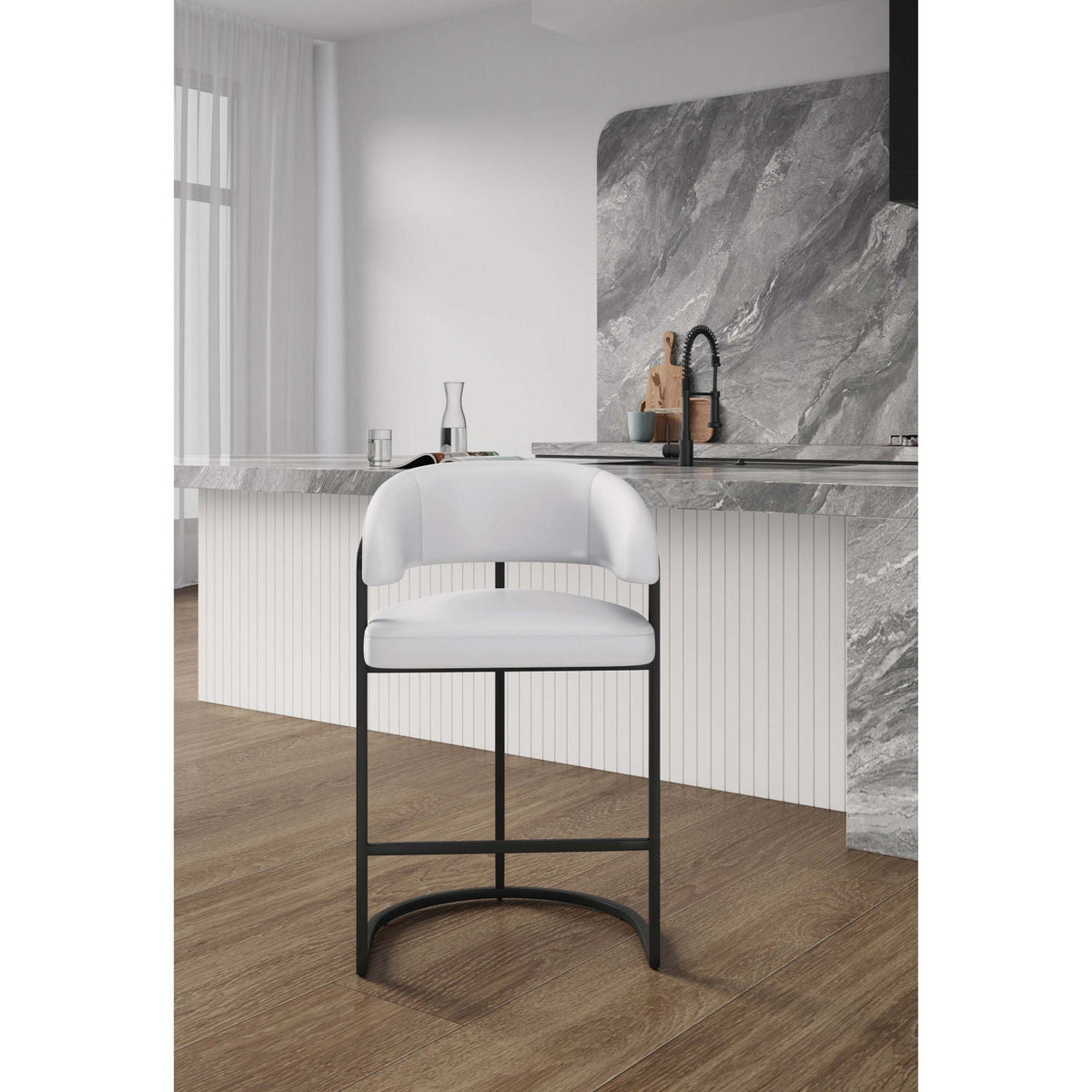 Augusta Counter Stool white seat, black frame, 24-27 counter height HouseOfZazla on Tampa Home & Garden Store