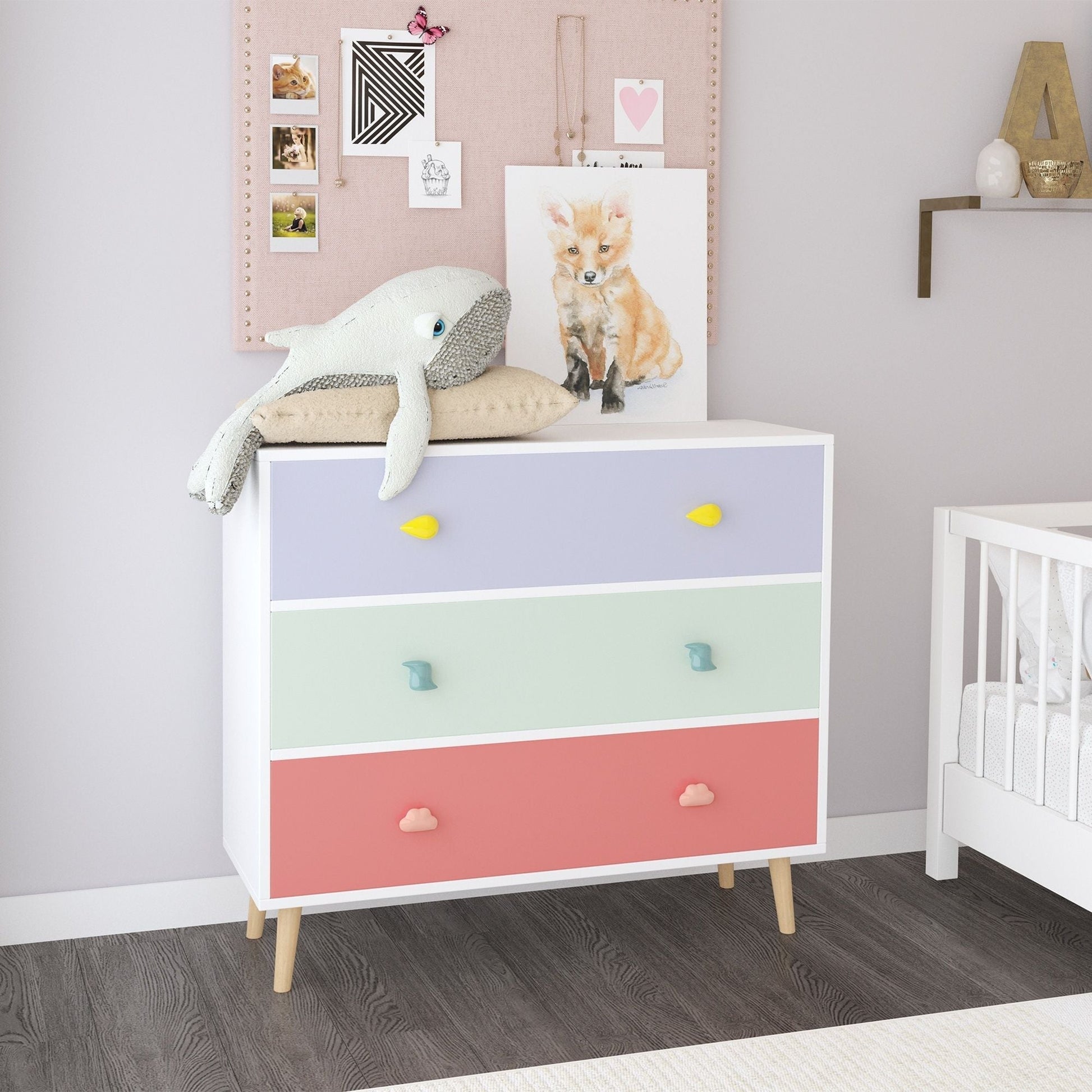 3-Drawer Dresser by HouseOfZazla with pastel color-block drawers anti-tip safety on Tampa Home & Garden Store