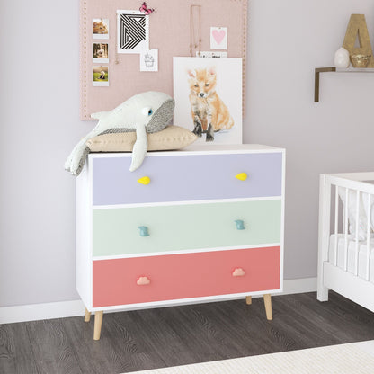 3-Drawer Dresser by HouseOfZazla with pastel color-block drawers anti-tip safety on Tampa Home & Garden Store