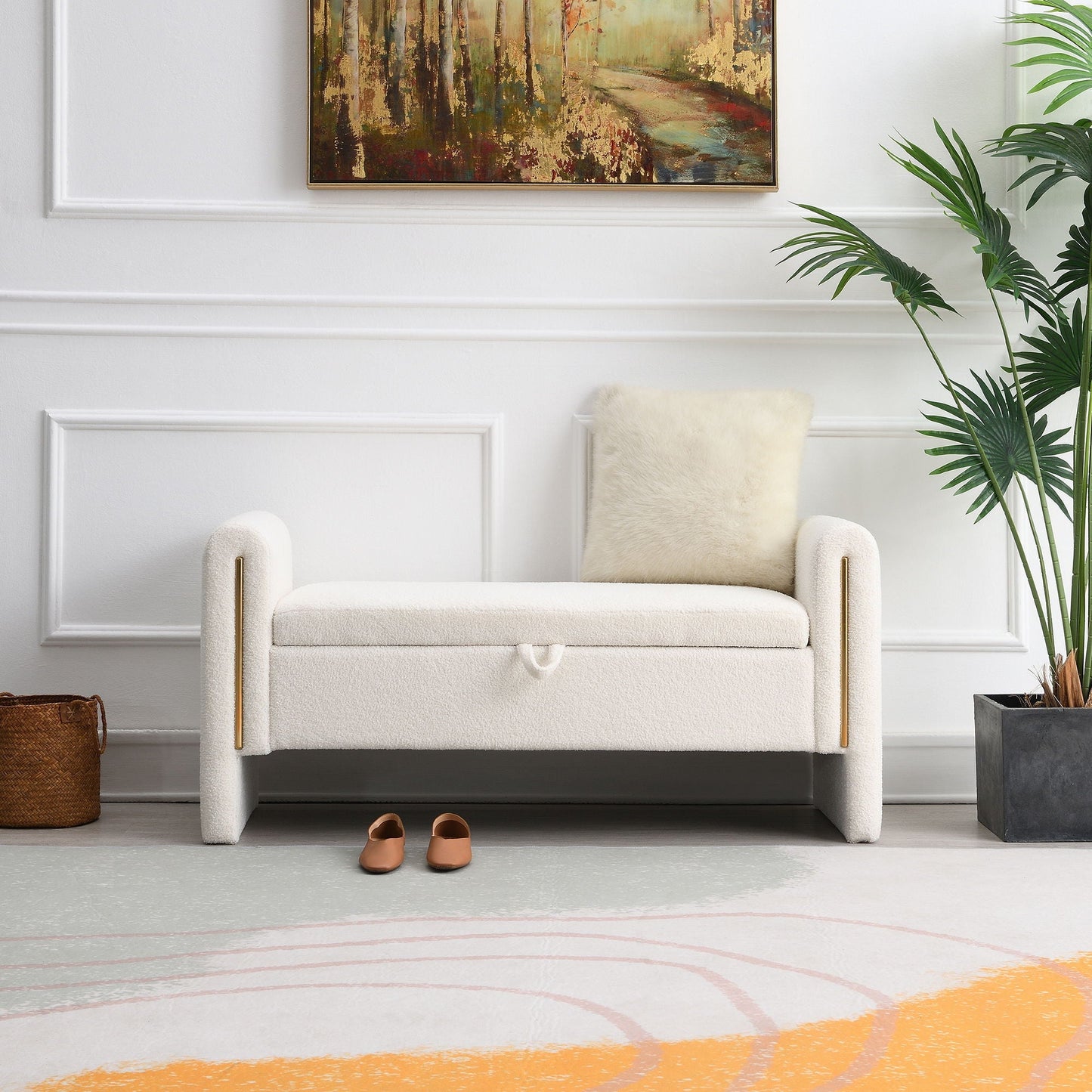 Modern Plush Teddy Bench With Storage And Seat