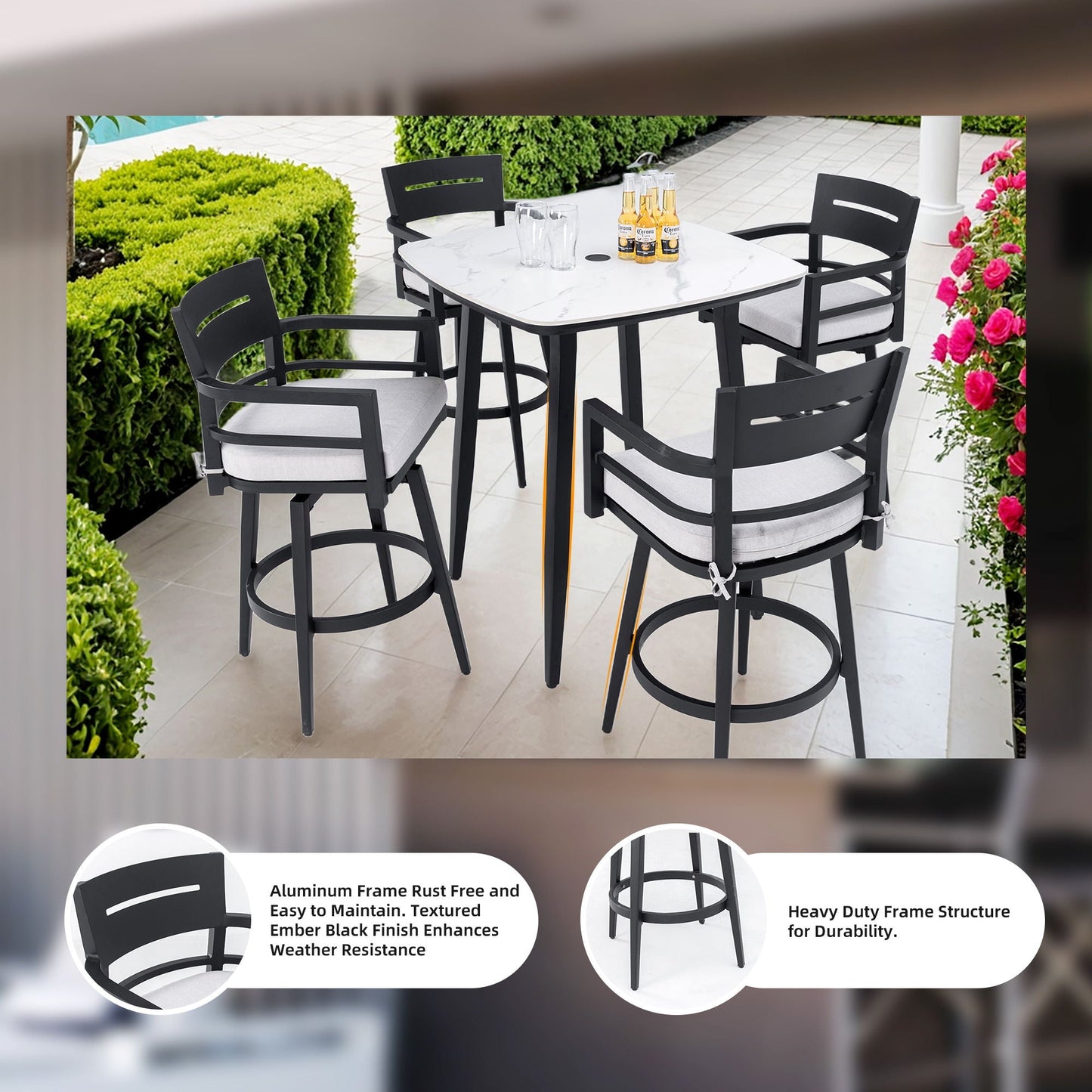 Outdoor Swivel Bar Chairs Ergonomic 360 Set of 2