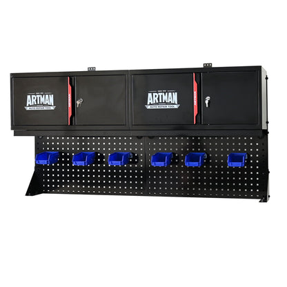 Wall mounted double-door storage cabinet with tool rack and hooks black with red accents ARTMAN on Tampa Home & Garden Store