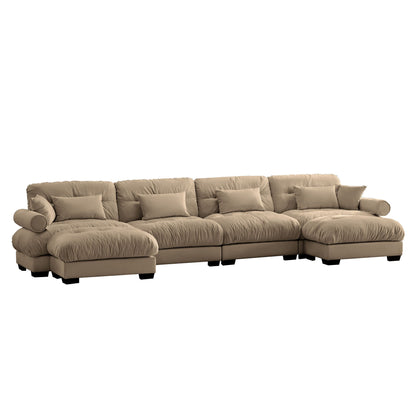 Modern Sectional Sofa With Ottoman beige fabric round bolster arms HouseOfZazla on Tampa Home & Garden Store