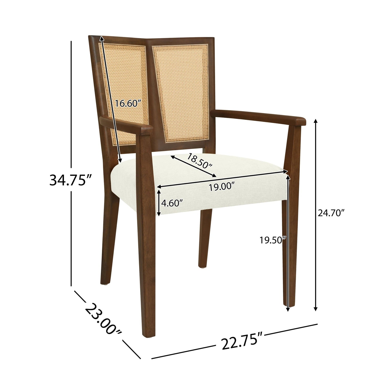 Mid Century Modern Arm Dining Chairs With Rattan Backrest pair in wood by HouseOfZazla on Tampa Home & Garden Store