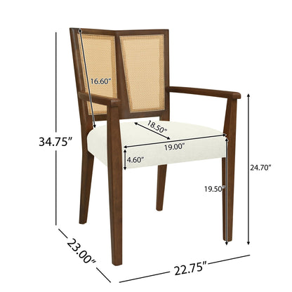 Mid Century Modern Arm Dining Chairs With Rattan Backrest pair in wood by HouseOfZazla on Tampa Home & Garden Store