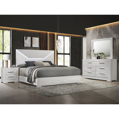 Pierce 4 Piece Bedroom Set LED Lighting white gloss bed, dresser and mirror by HouseOfZazla on Tampa Home & Garden Store