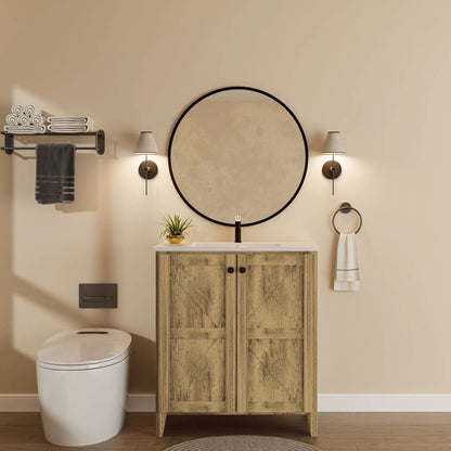Folding floor cabinet with ceramic sink vanity in rustic wood finish, Unique Piece Furniture on Tampa Home & Garden Store