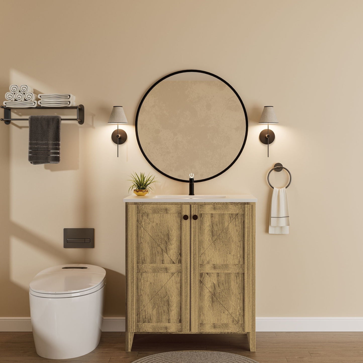 HouseOfZazla folding floor cabinet with ceramic sink vanity in rustic wood finish on Tampa Home & Garden Store