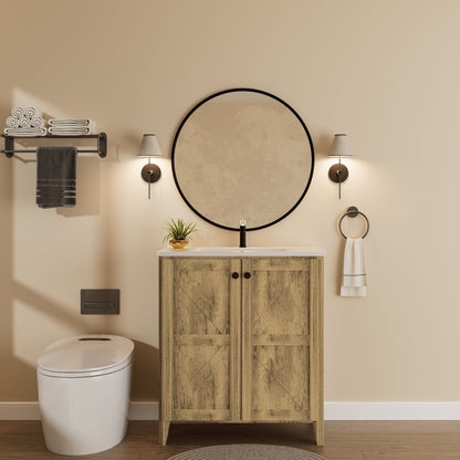 HouseOfZazla folding floor cabinet with ceramic sink vanity in rustic wood finish on Tampa Home & Garden Store