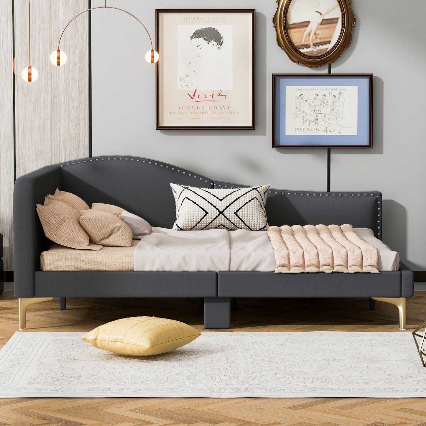 Upholstered Daybed with Headboard and Armrest