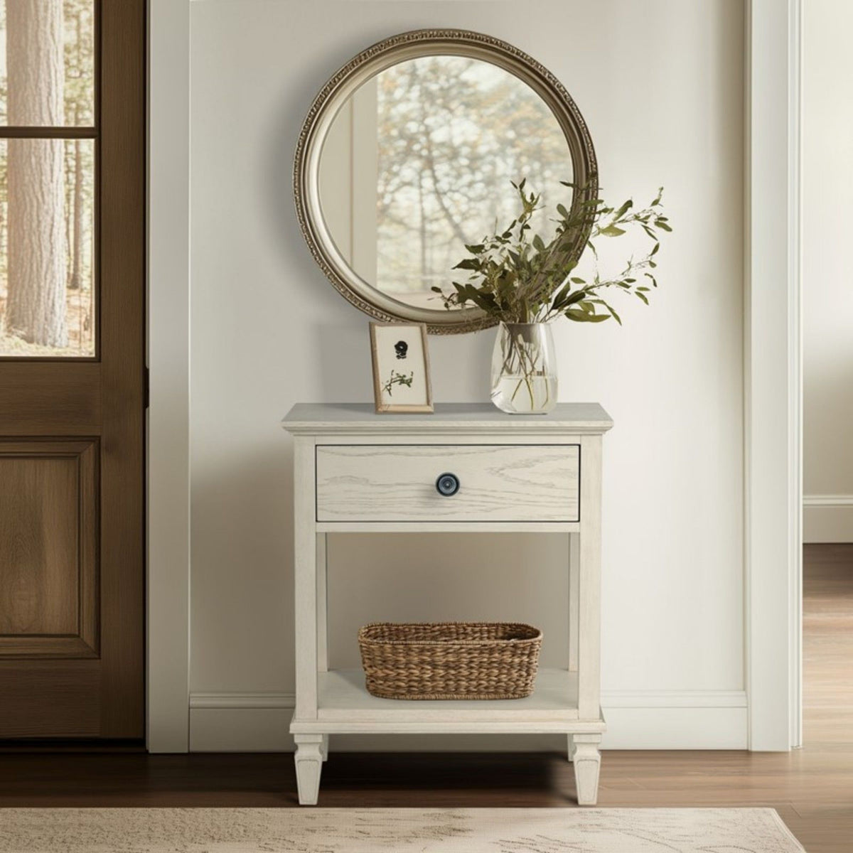 Bedside Table with Drawer and Shelf solid wood nightstand whitewashed finish HouseOfZazla on Tampa Home & Garden Store