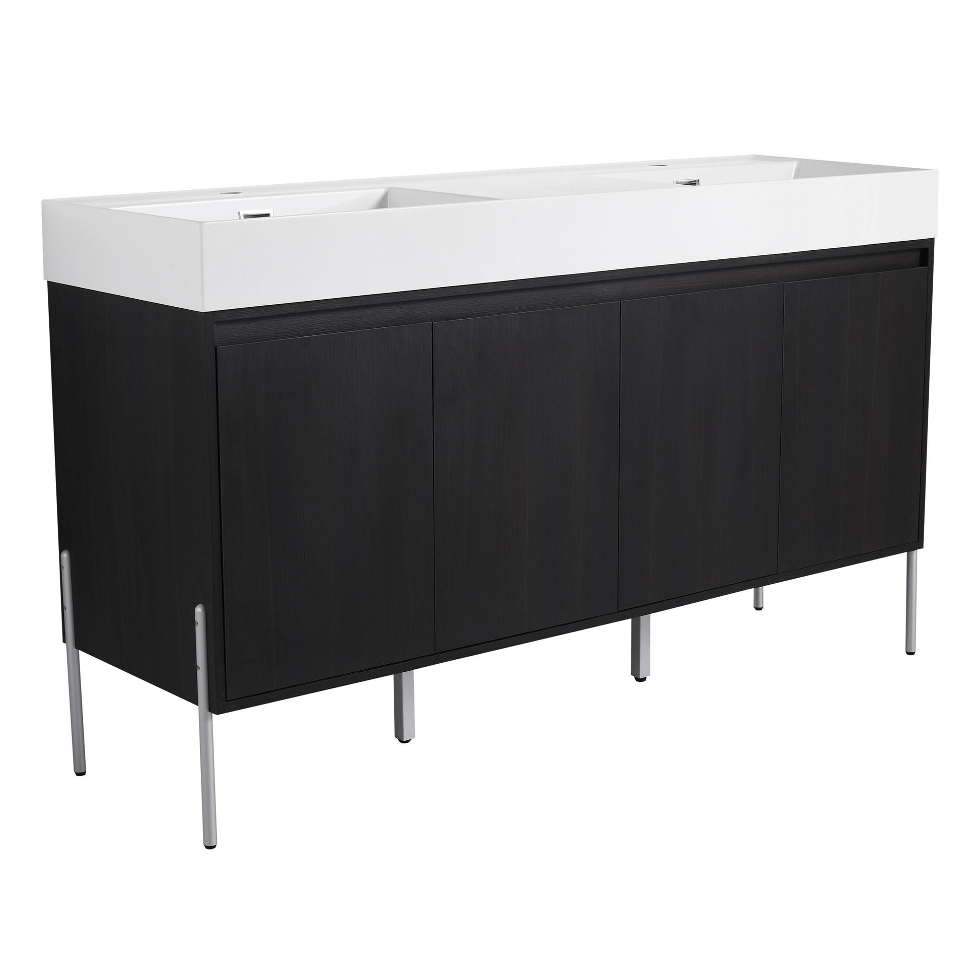 Freestanding bathroom vanity with resin sink and storage, white top, black base on Tampa Home & Garden Store