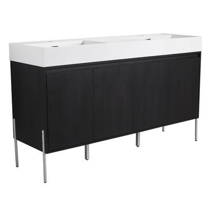 Freestanding bathroom vanity with resin sink and storage, white top, black base on Tampa Home & Garden Store