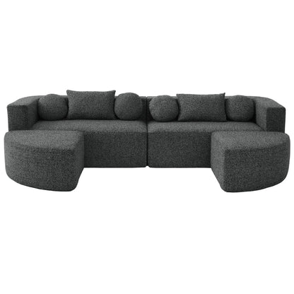 Boneless couch modular sectional sofa with deep seating and curved design in gray fabric on Tampa Home & Garden Store