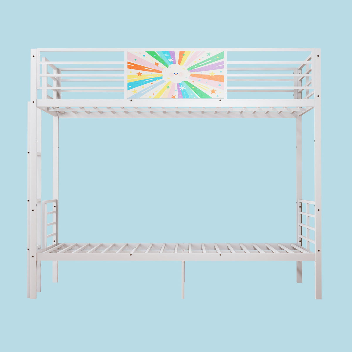 Bunk bed white by HouseOfZazla, convertible to 2 twin beds with guardrails and ladder on Tampa Home & Garden Store