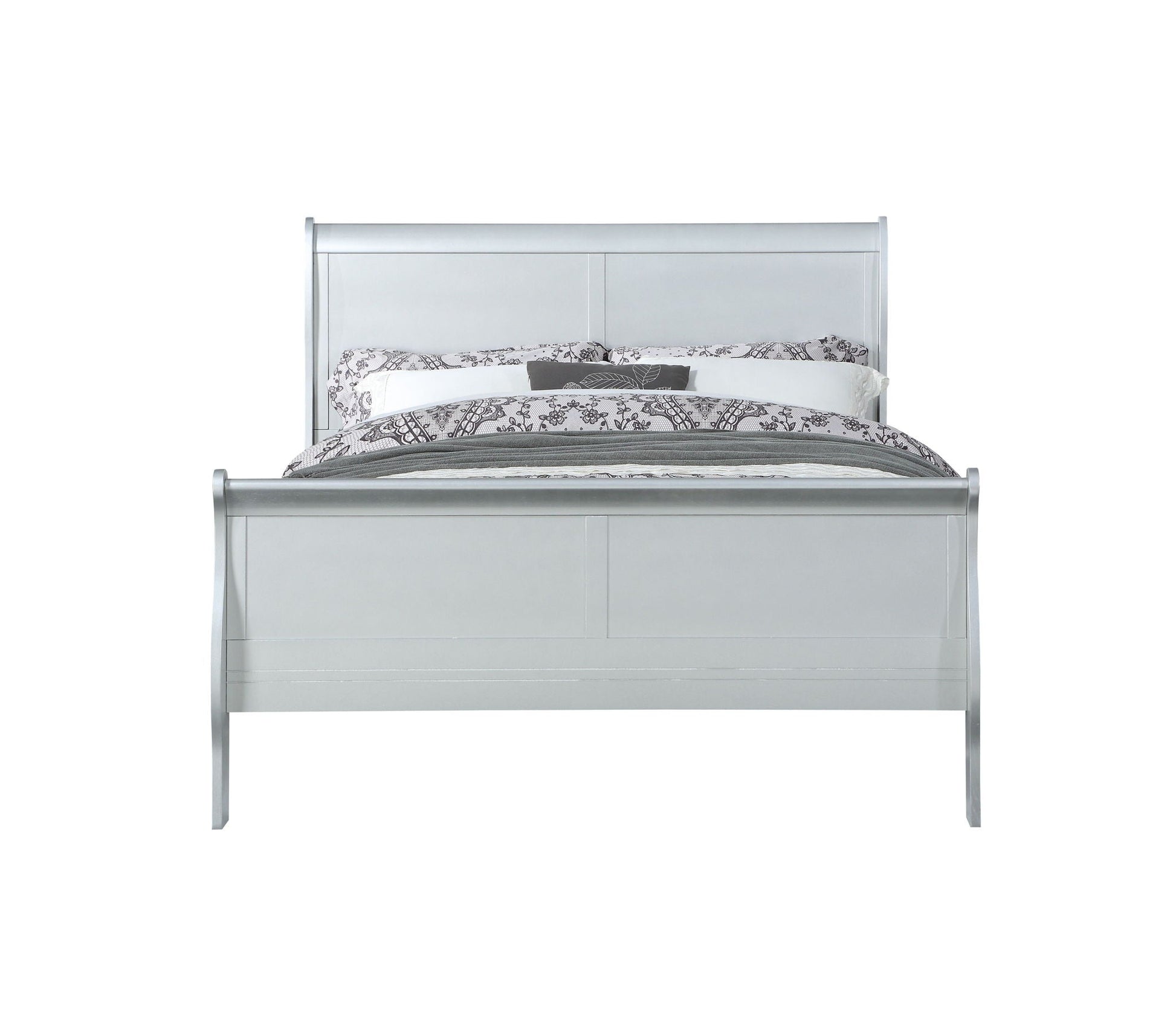 Louis Philippe Sleigh Style Bed with silver metal frame, paneled headboard and footboard on Tampa Home & Garden Store