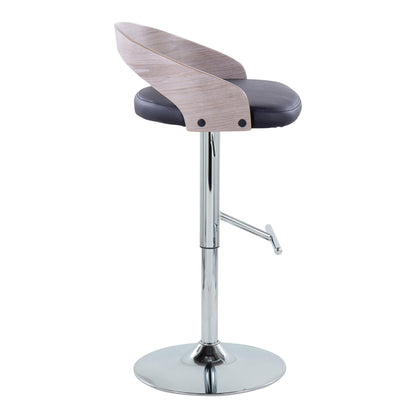 Contemporary adjustable-height barstool with swivel; dark gray padded seat, light wood backrest on Tampa Home & Garden Store
