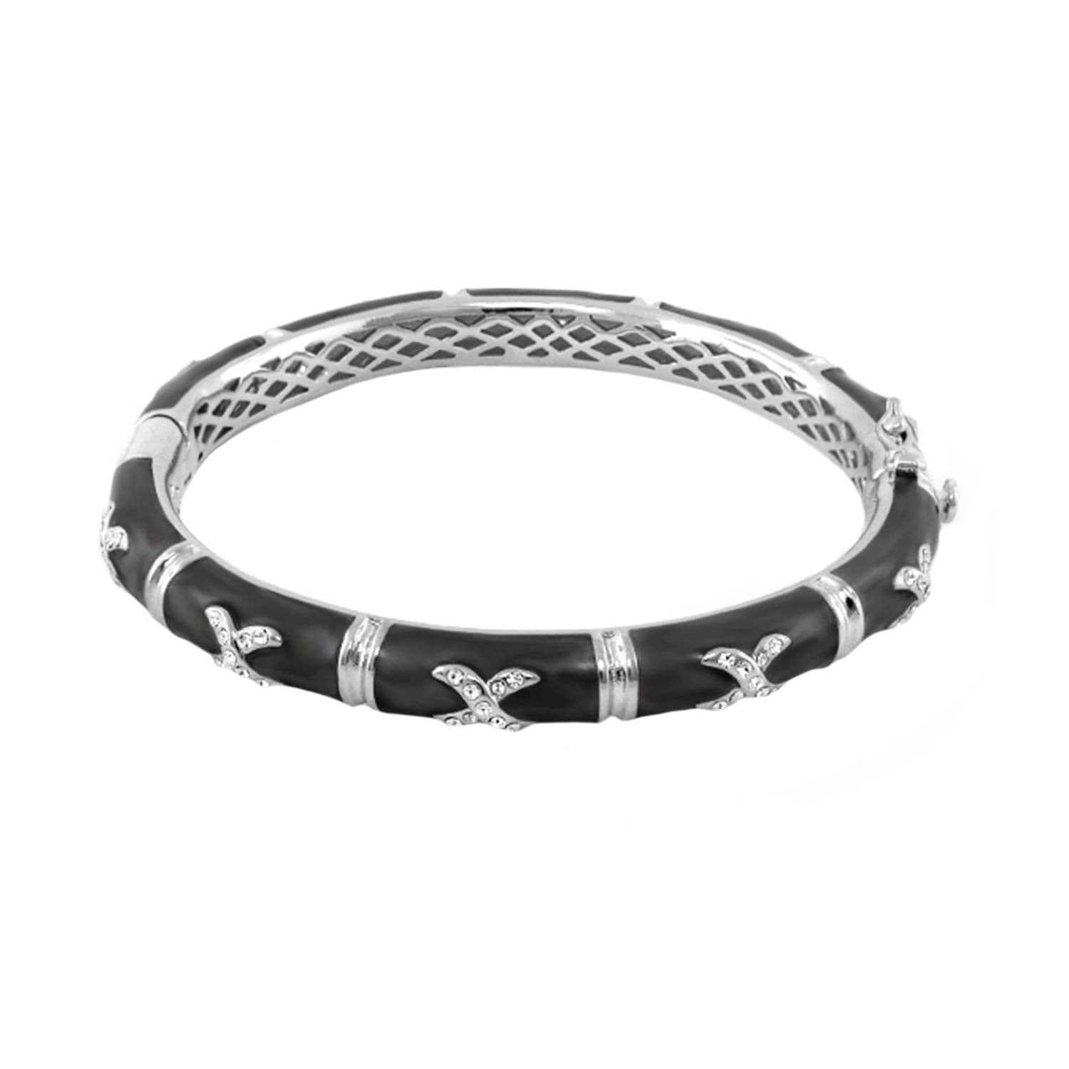 Elegant Hugs Bangle Pavé X bracelet in black enamel with silver X accents, Lauren G Adams on Tampa Home & Garden Store