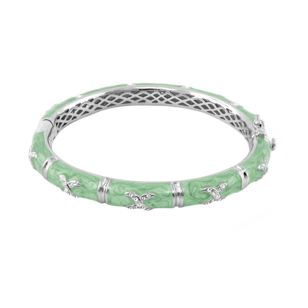 Elegant Hugs Bangle Wide Pavé X bracelet in mint green enamel with silver spacers and crystal accents on Tampa Home & Garden Store