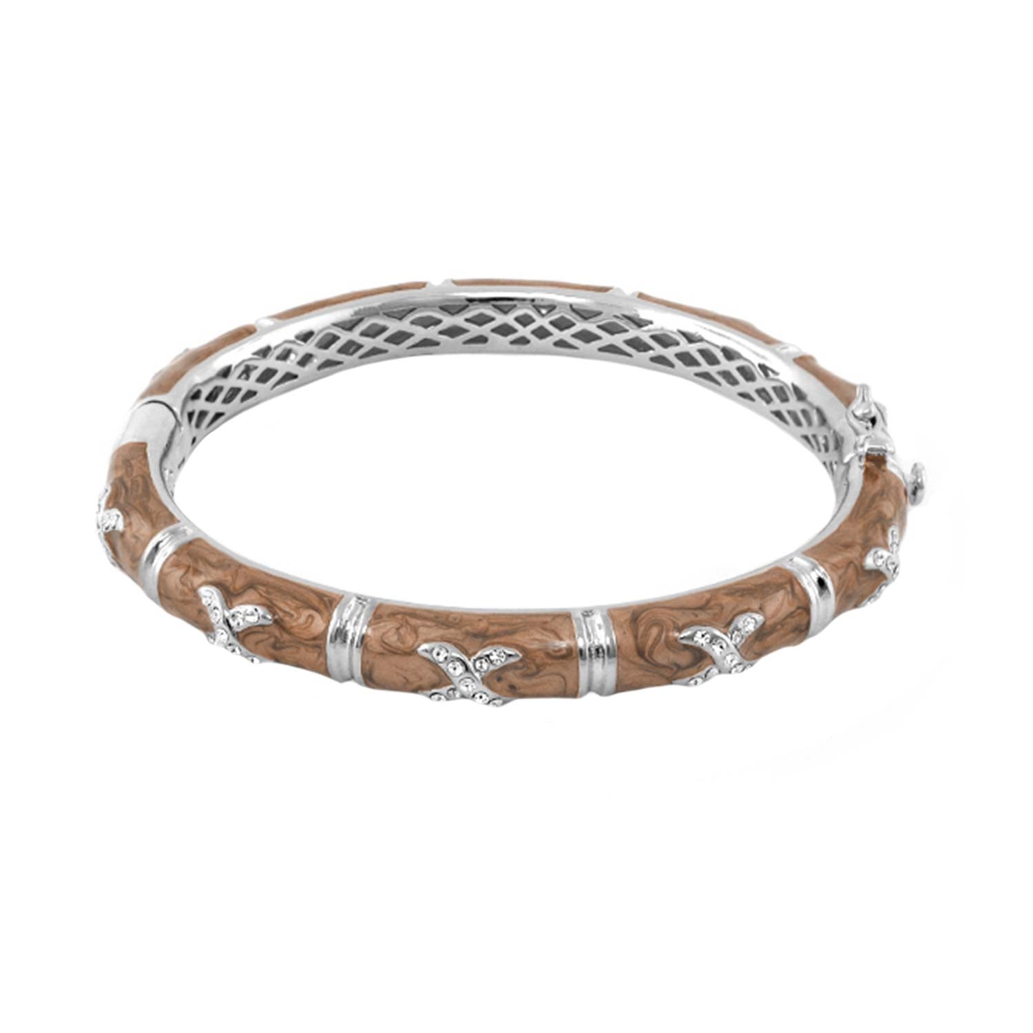 Elegant Hugs Bangle Wide Pavé X by Lauren G Adams wood inlay silver accents bracelet on Tampa Home & Garden Store