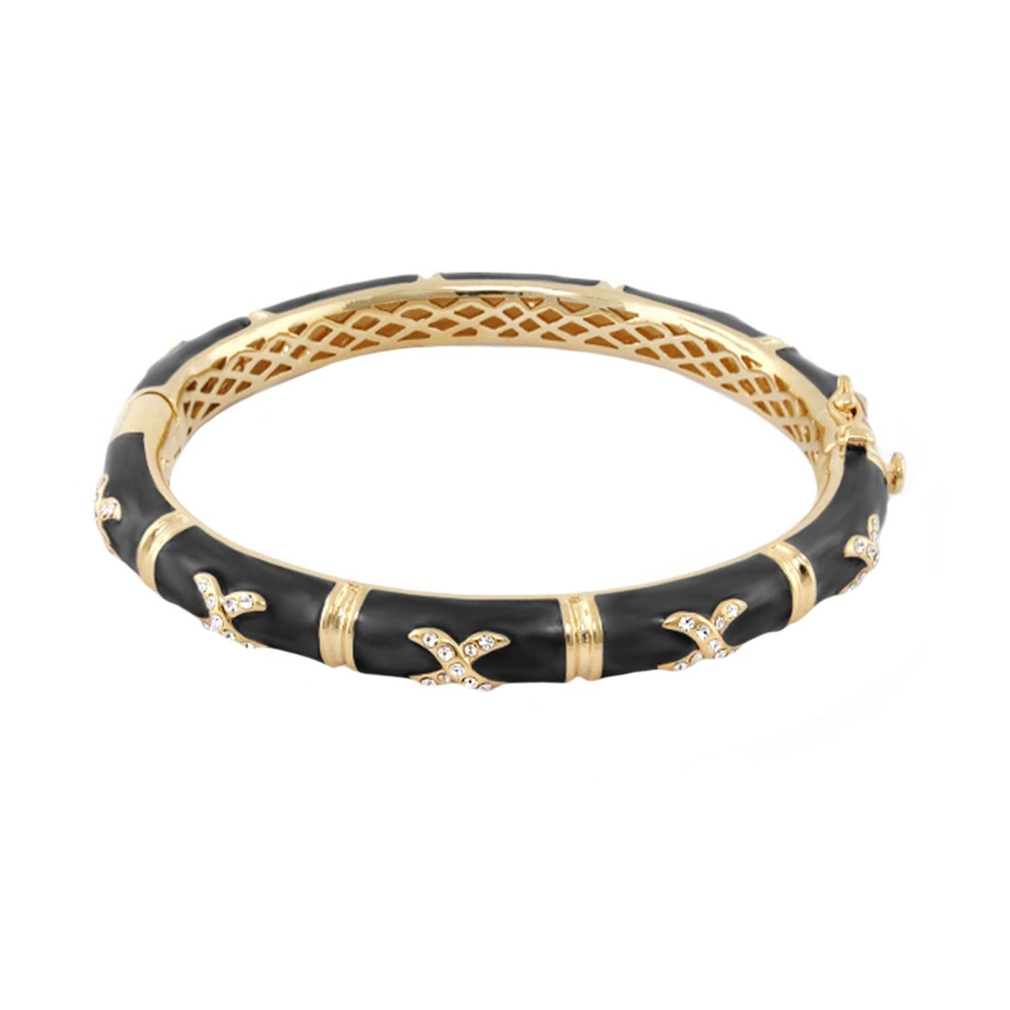Elegant Hugs Bangle Wide Pavé X black enamel gold-tone accents crystal X motifs on Tampa Home & Garden Store