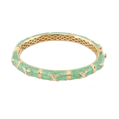 Elegant Hugs Bangle Wide Pavé X by Lauren G Adams green enamel bracelet with pavé crystals on Tampa Home & Garden Store
