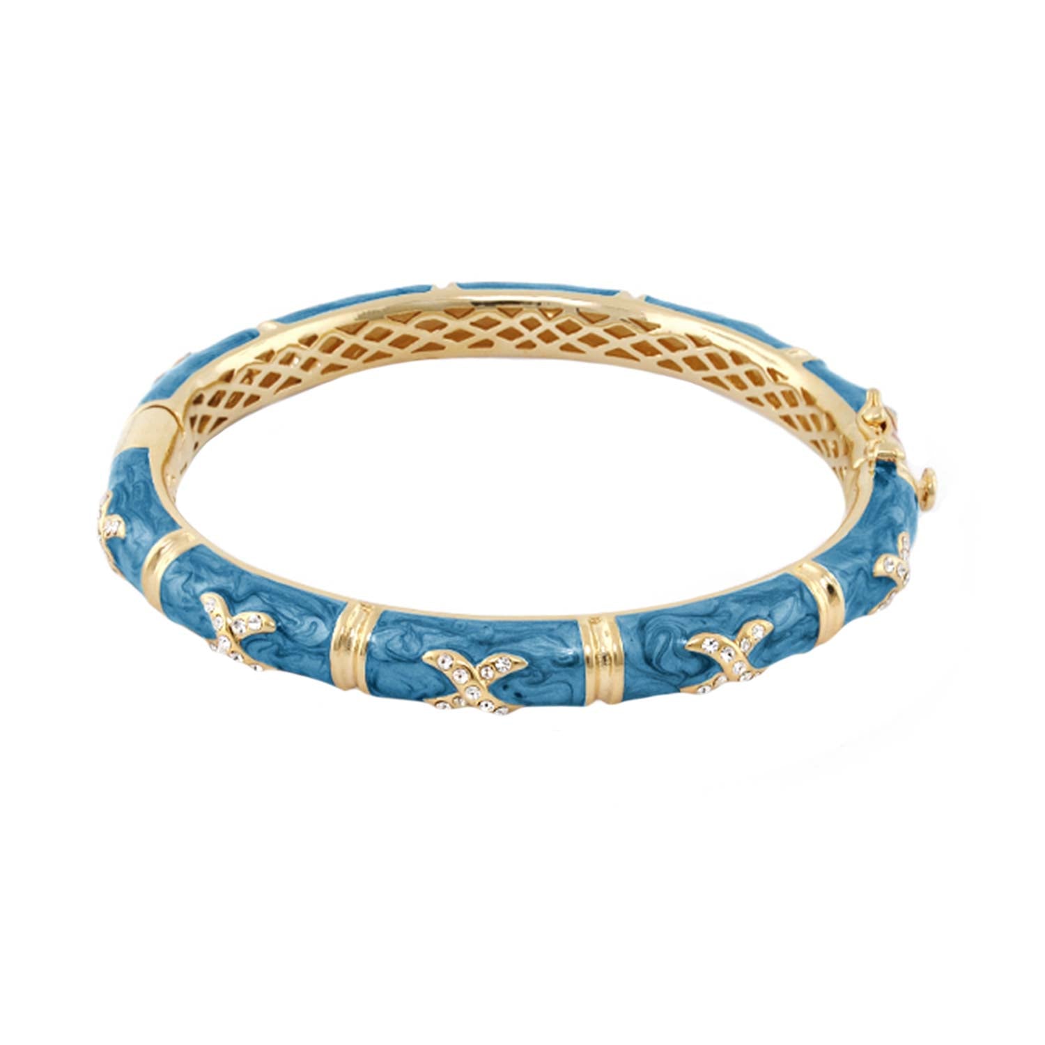 Elegant Hugs Bangle Wide Pavé X blue enamel bracelet by Lauren G Adams with gold accents on Tampa Home & Garden Store