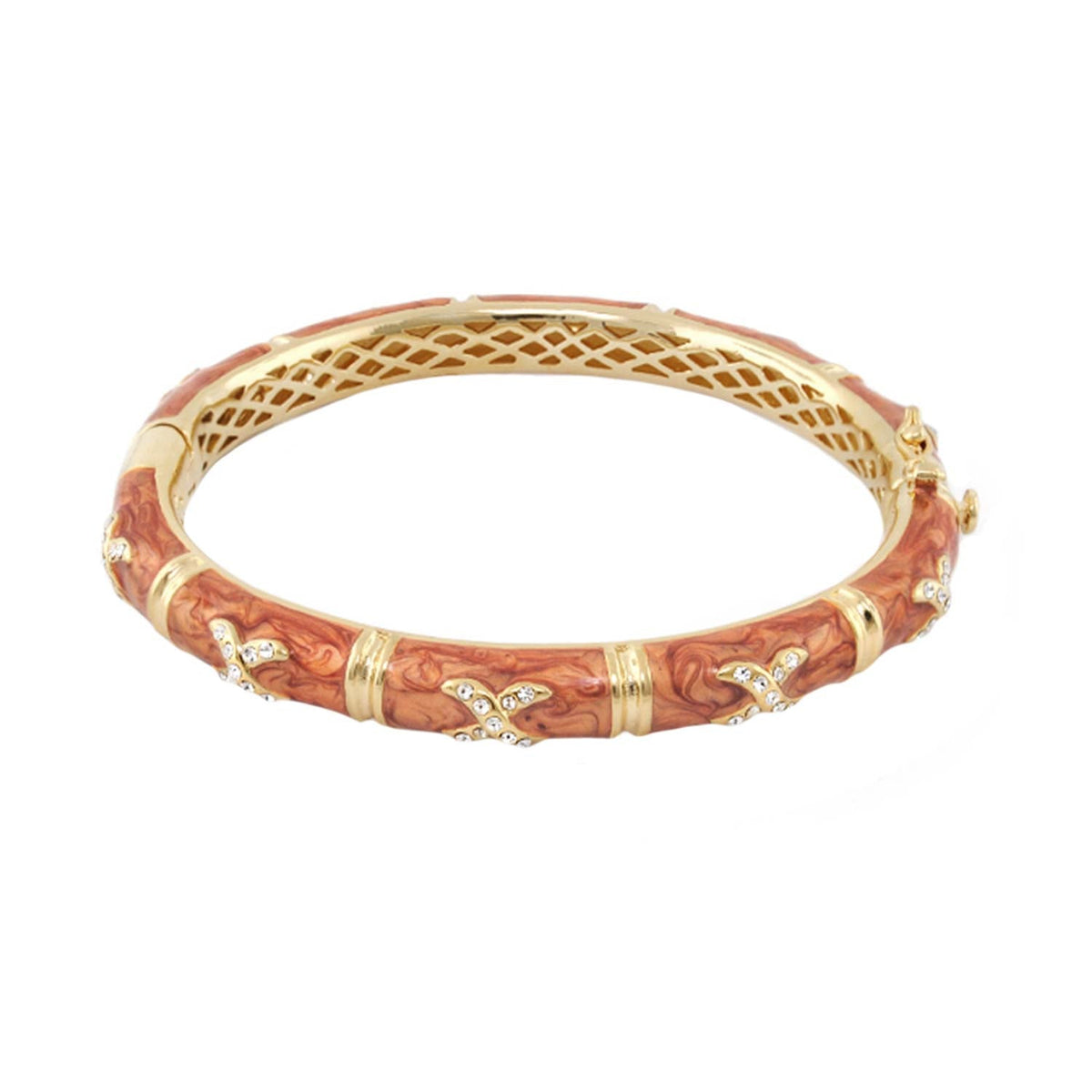 Lauren G Adams Elegant Hugs Bangle Wide Pavé X bracelet in gold pink enamel crystals on Tampa Home & Garden Store