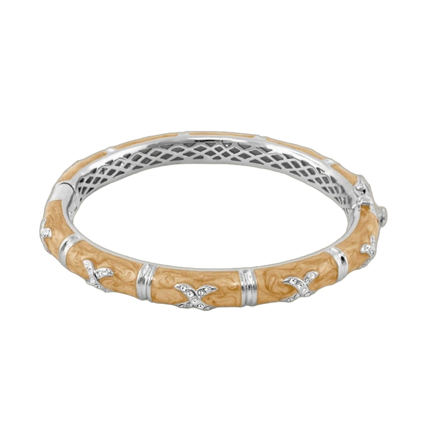 Elegant Hugs Bangle Wide Pavé X bracelet Lauren G Adams tan carved segments silver accents on Tampa Home & Garden Store
