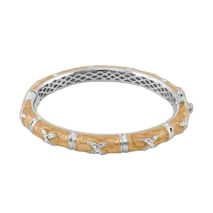 Elegant Hugs Bangle Wide Pavé X bracelet Lauren G Adams tan carved segments silver accents on Tampa Home & Garden Store