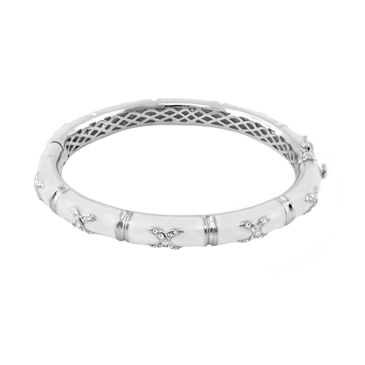 Elegant Hugs Bangle Wide Pavé X silver-tone bracelet with pavé accents on Tampa Home & Garden Store