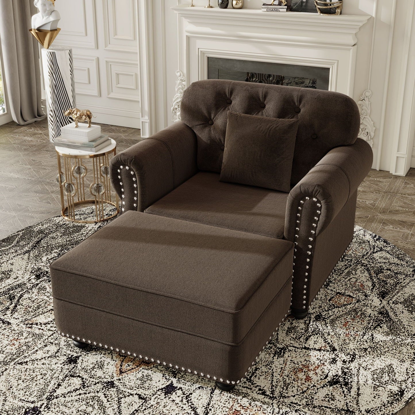 Sofa with nailhead trim and rolled armrests