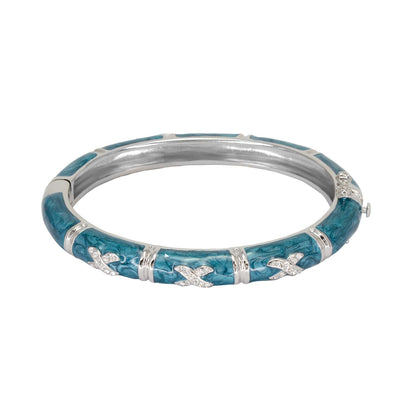 Elegant Hugs Bangle Slim Pavé X teal marbled enamel bracelet with crystal pavé X accents on Tampa Home & Garden Store