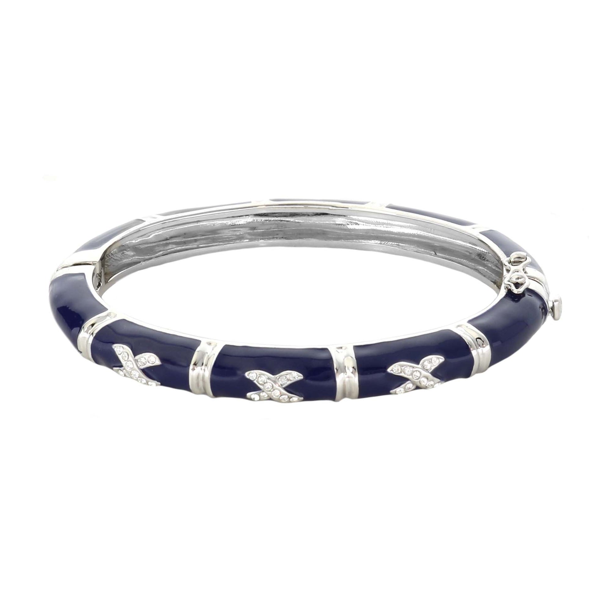 Elegant Hugs Bangle Pavé X bracelet in navy enamel with crystal X accents by Lauren G Adams on Tampa Home & Garden Store