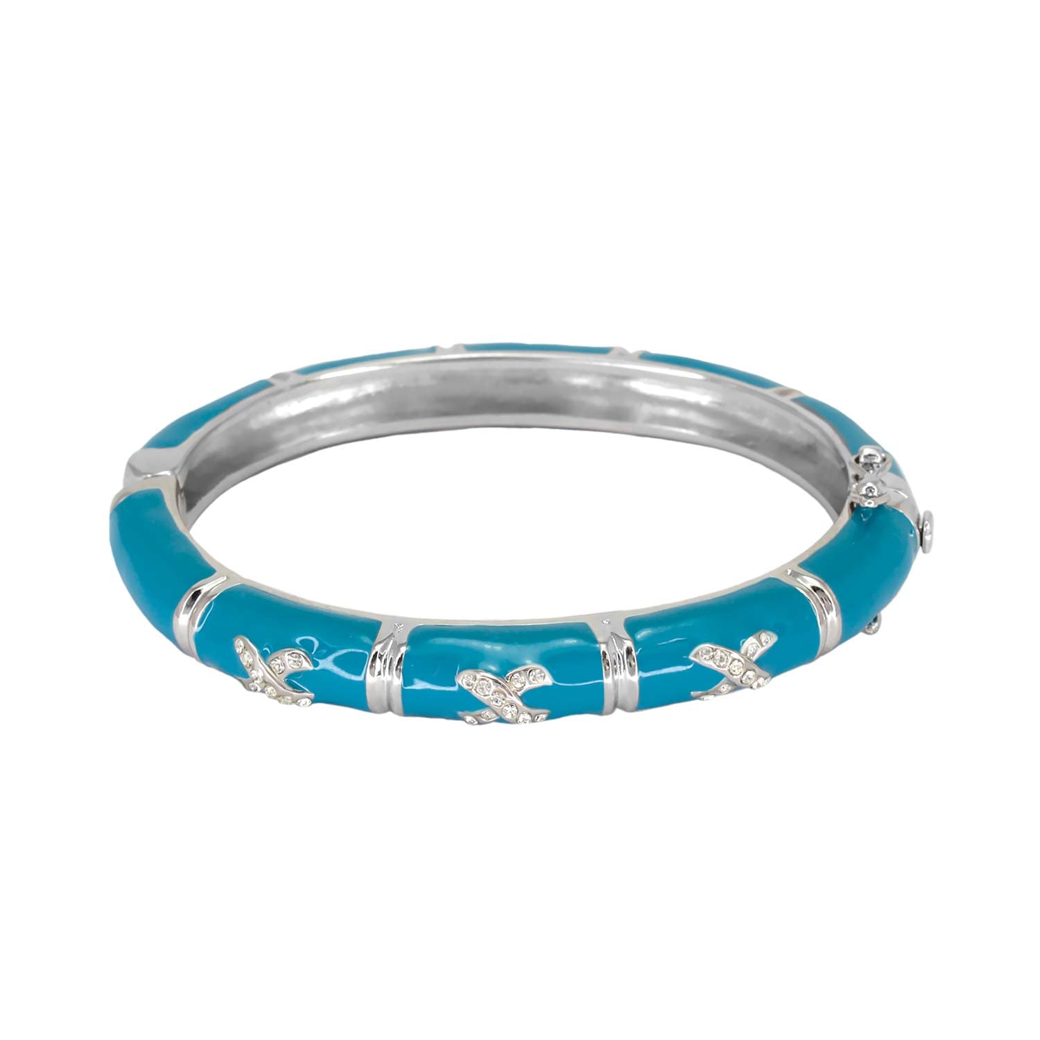 Elegant Hugs Bangle turquoise enamel bracelet with pavé silver accents and crystal leaves on Tampa Home & Garden Store