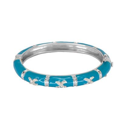 Elegant Hugs Bangle turquoise enamel bracelet with pavé silver accents and crystal leaves on Tampa Home & Garden Store